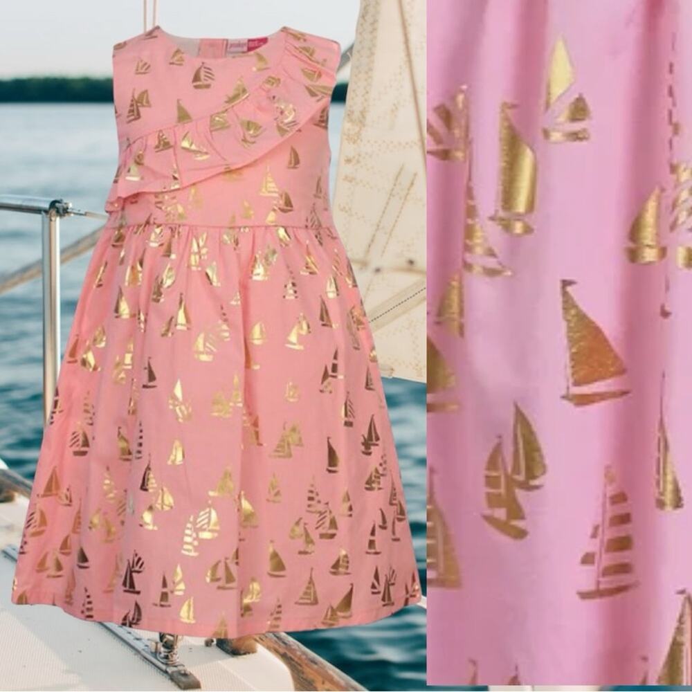 PENELOPE MACK Girl's Pink Gold Sailboat Dress retail 78.00 Size 6